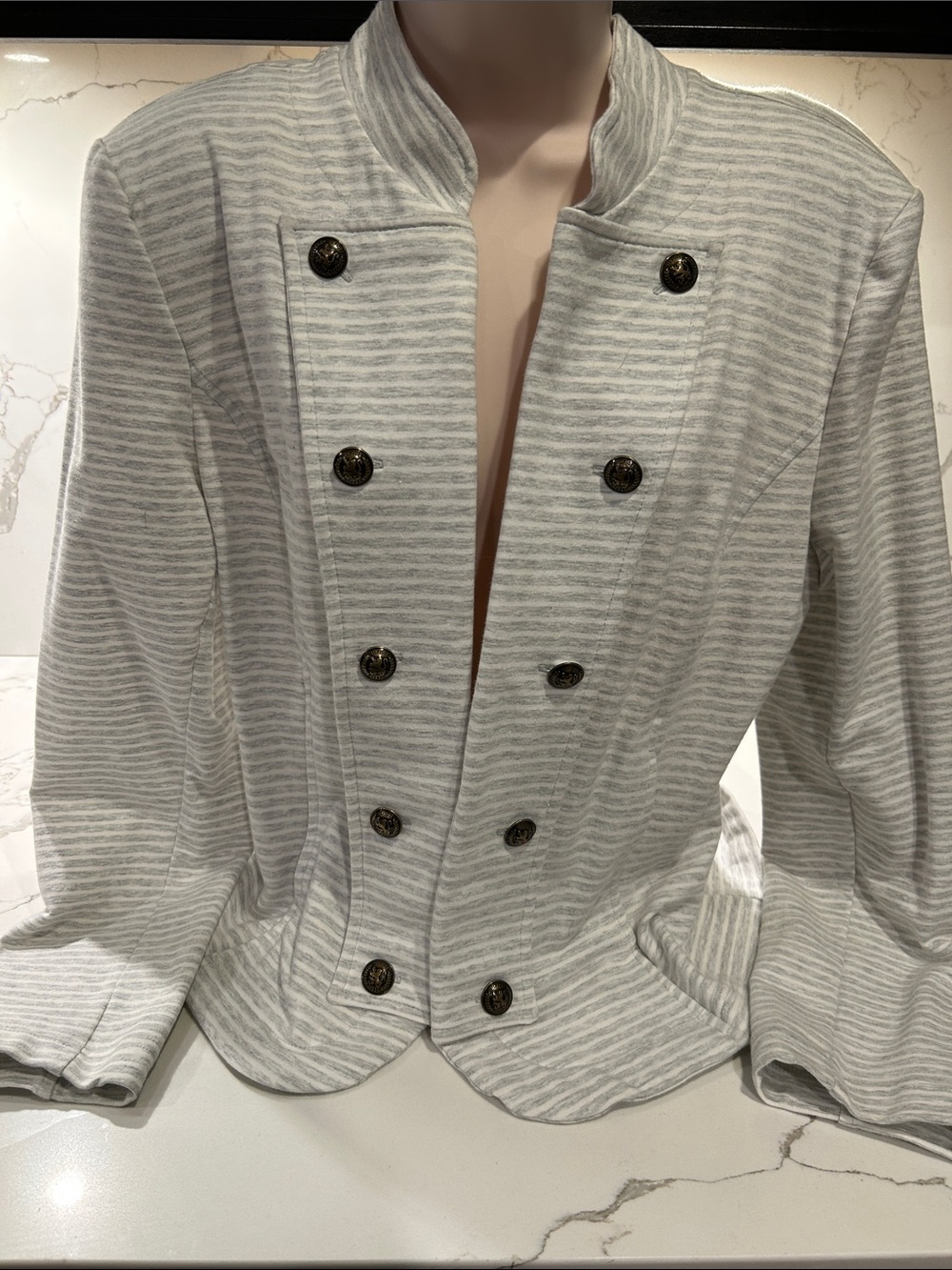 Tommy Hilfiger Double-Breasted Military Style Jacket in Light Gray & Cream